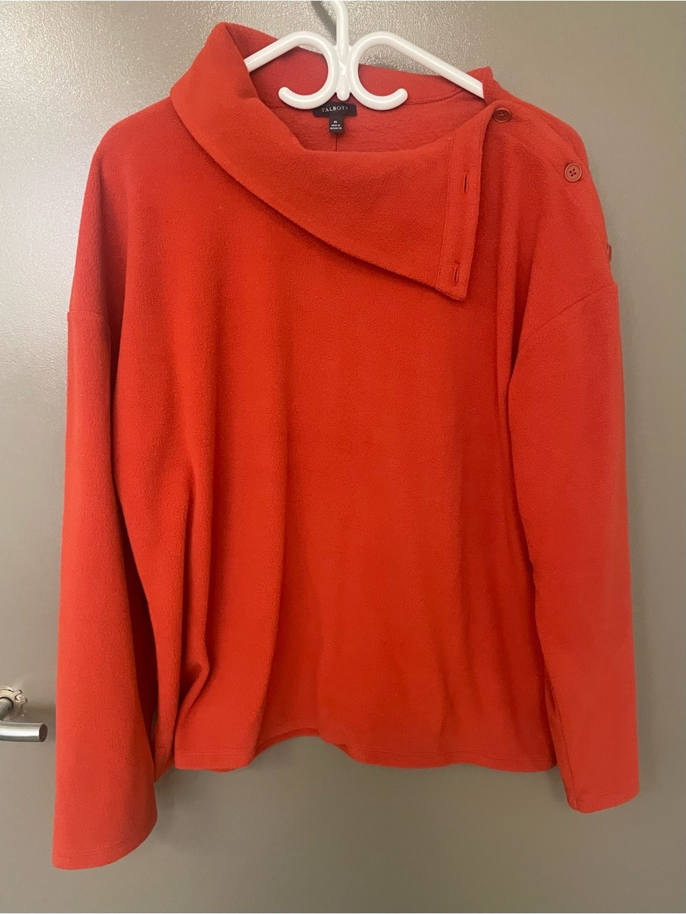 Talbots Vibrant Asymmetrical Button Funnel-Neck Sweater